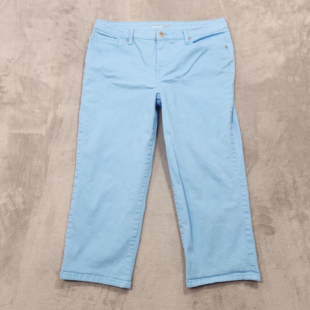 Style&co. Pants Womens 14 Blue Denim Capri Crop Straight Tummy Control Stretch